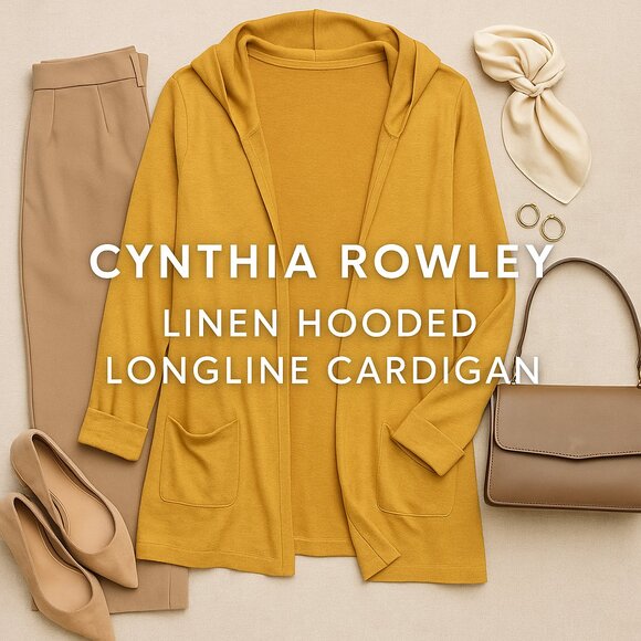 Cynthia Rowley Linen Hooded Longline Cardigan Yellow Gold Tab Sleeve Small - Picture 1 of 12